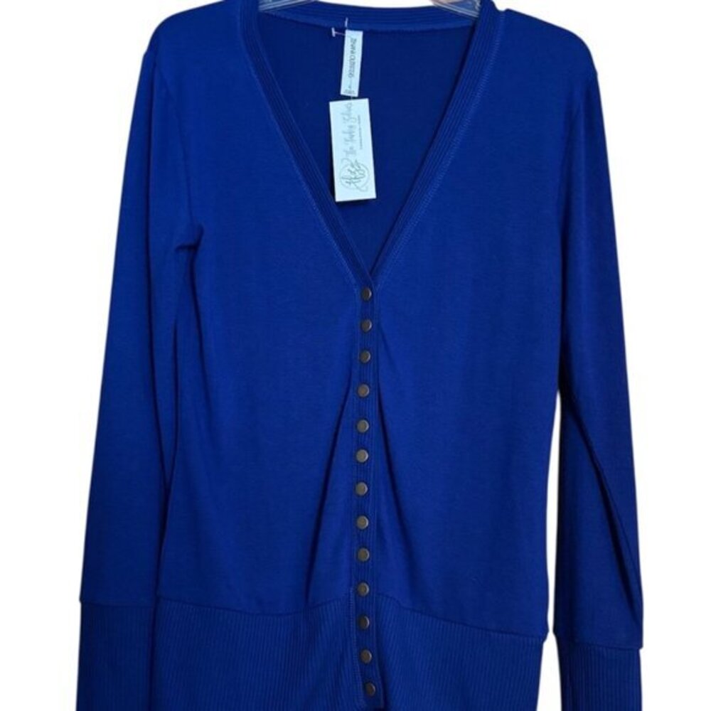 Zenana Outfitters NWT Blue Snap Cardigan Office Casual Size Large